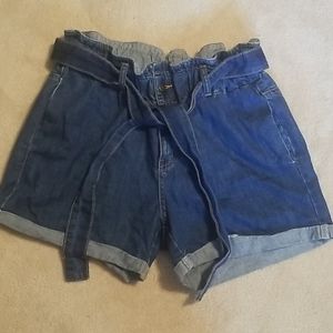 Paper bag high waist denim shorts